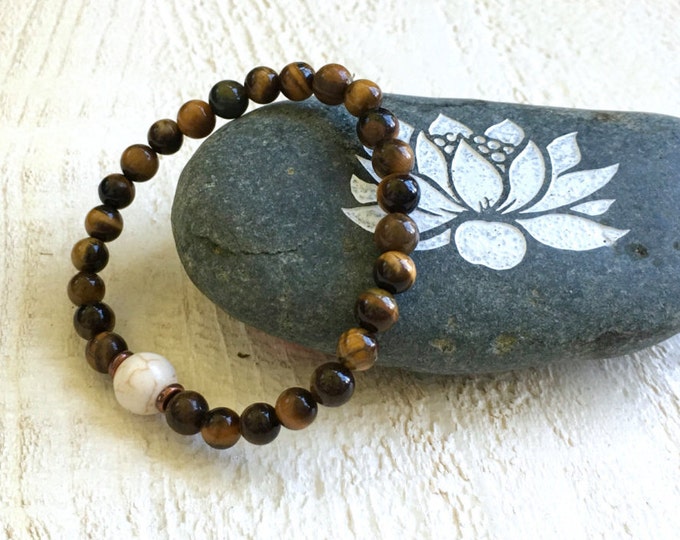 Tiger Eye and Howlite Bracelet, Matching Bracelet for Your Mala Beads, Mala Inspired, Yoga Beads, Natural Jewelry, Boho Style Jewelry