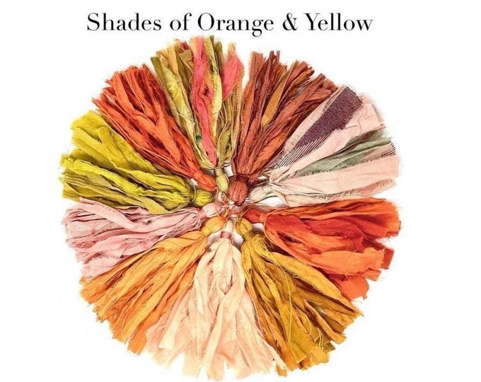 Orange & Yellow Sari Silk Tassel - Boho Custom Tassel For Mala Beads - DIY Project Tassels - Colorful Sari Silk Tassels - Upcycled