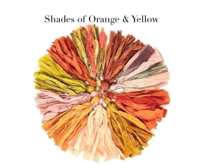 Orange & Yellow Sari Silk Tassel: Handmade Recycled Fabric, Tassel For Mala Beads or Crafting