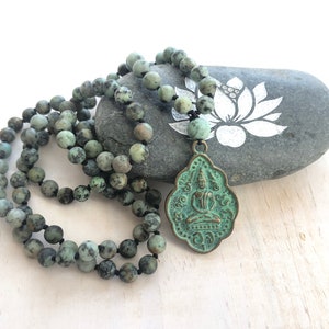 Positive Change Mala African Turquoise Mala Necklace 108 Bead Knotted ...