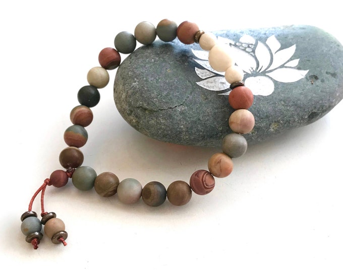 Landscape Jasper Stretch Bracelet, Yoga Jewelry, Natural Healing Jasper Mala Bracelet, Yoga Gifts, Match Your Mala Beads Bracelet