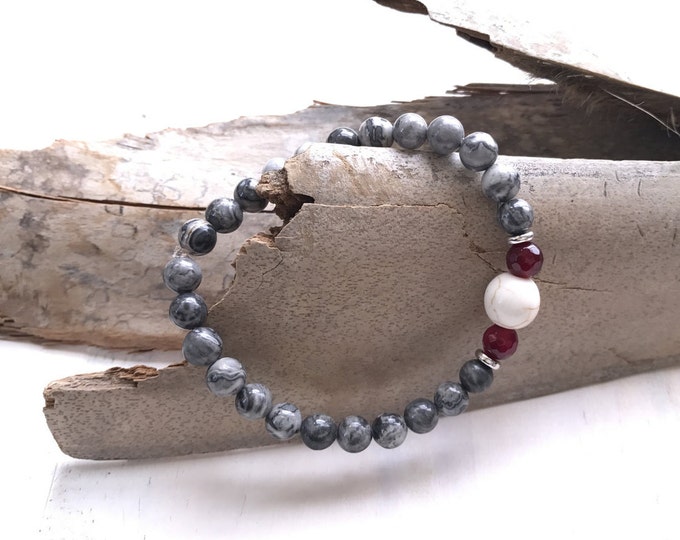 Gray Picasso Jasper Mala Bracelet,  Stretch Bracelet To Match Your Mala Beads, Yoga Style Jewelry, Boho Chic Bracelet, Bohemian Jewelry