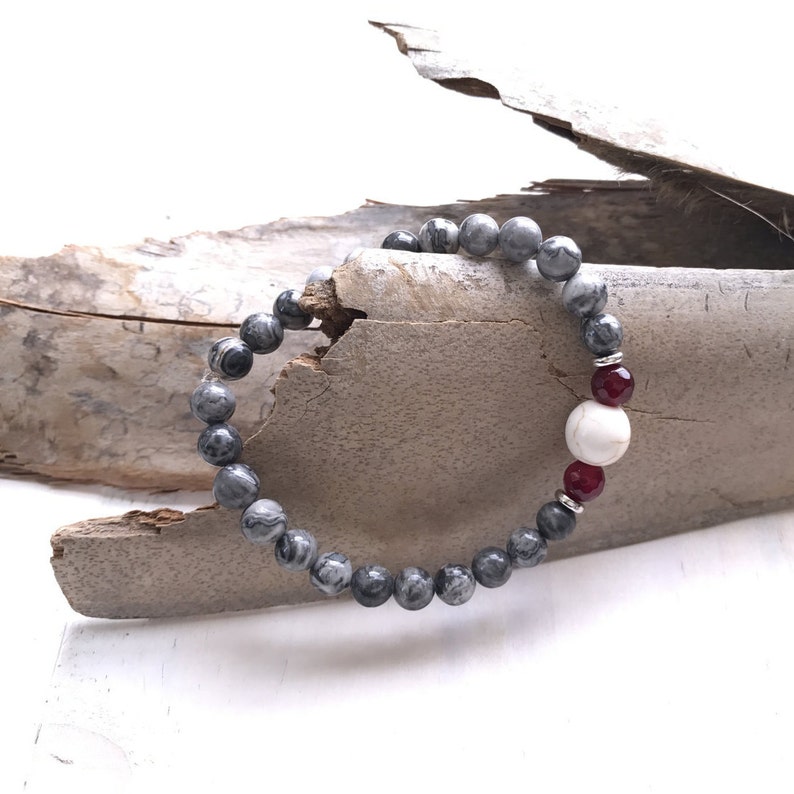 Yoga Style Jewelry Bohemian Jewelry Stretch Bracelet To Match Your Mala Beads Gray Picasso Jasper Mala Bracelet Boho Chic Bracelet