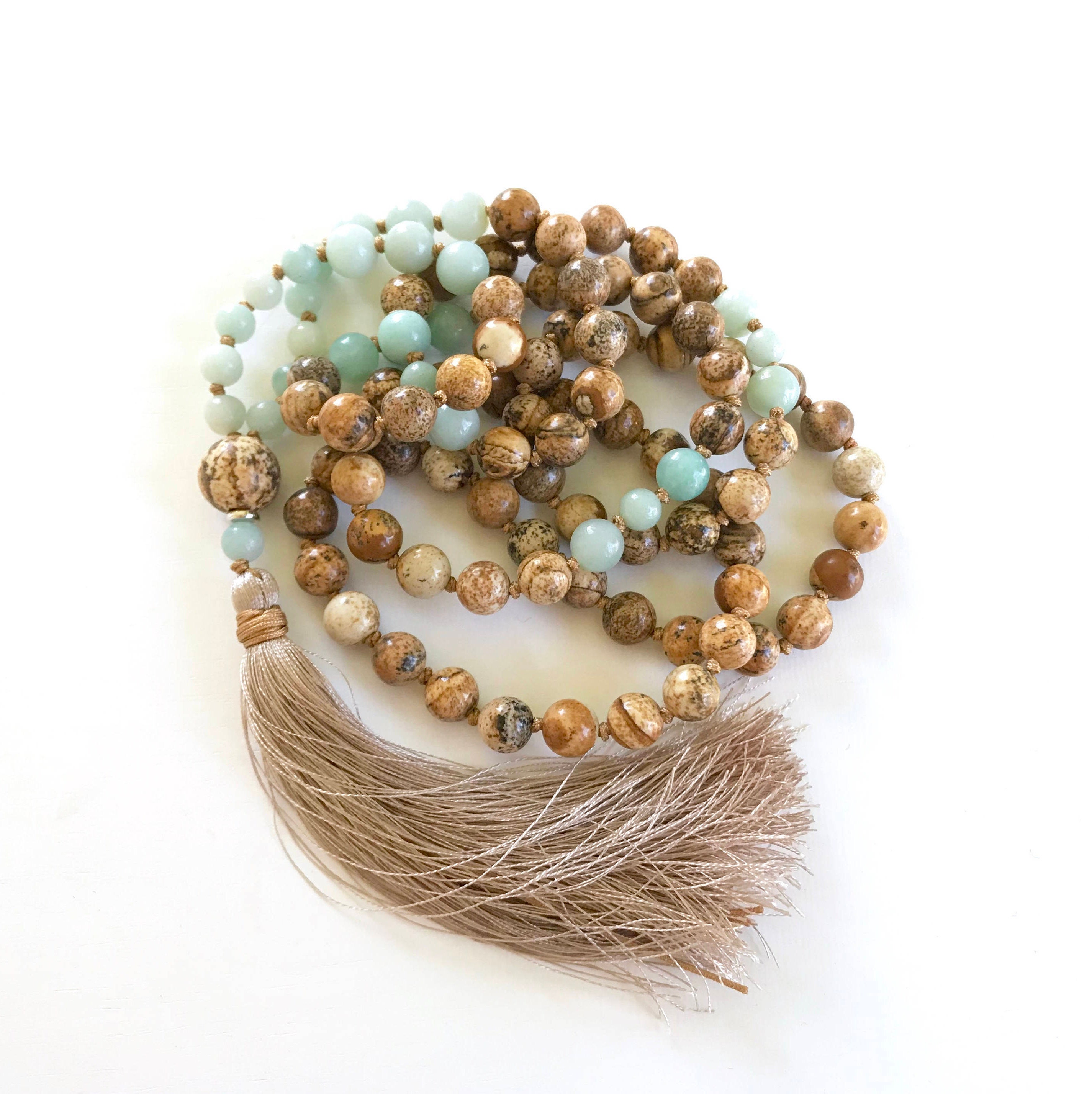 Picture Jasper Mala Beads Amazonite Mala Necklace Mala Beads
