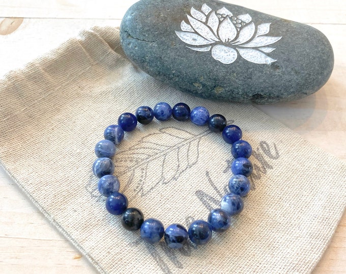 SODALITE - Enhance Self Acceptance - Mala Bead Bracelet - Stretch Bracelet - Natural Healing Jewelry - Yoga Gifts - Meditation Beads
