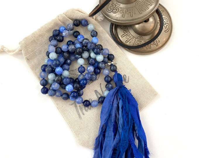 Third Eye Chakra Mala Beads - Ajna Chakra Mala Necklace - 108 Beads - Intuition - Dreams - Sodalite - Lapis Lazuli - Agate - Aquamarine
