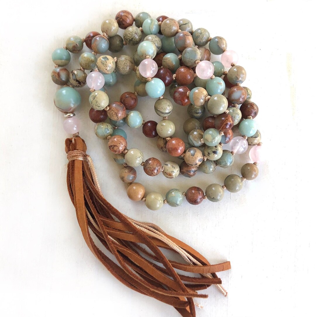 Ease Emotional Stress Mala Beads African Opal Mala Beads Necklace Rose ...