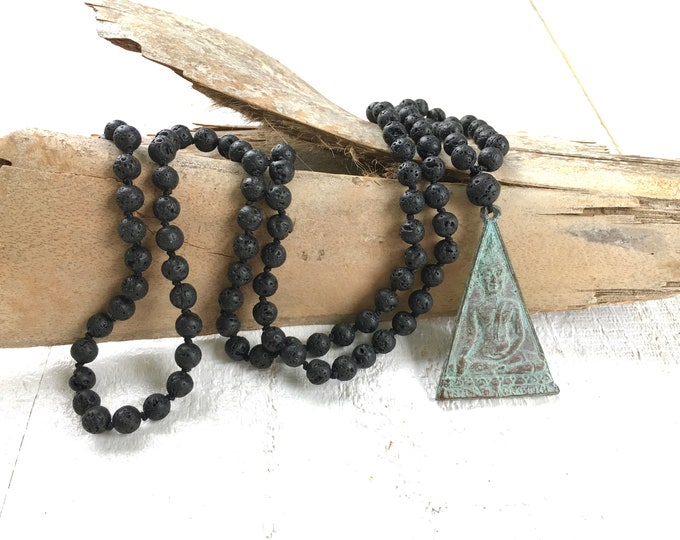 Calm The Emotions Mala - Black Lava Mala - Buddha Pendant Mala Necklace - 108 Bead Meditation Mala - Natural Healing Stones