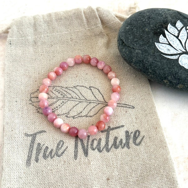 Pink Mountain Jade  -  Stretch Bracelet - Stacking Bracelet - Casual Festival Jewelry - Mala Bead Bracelet