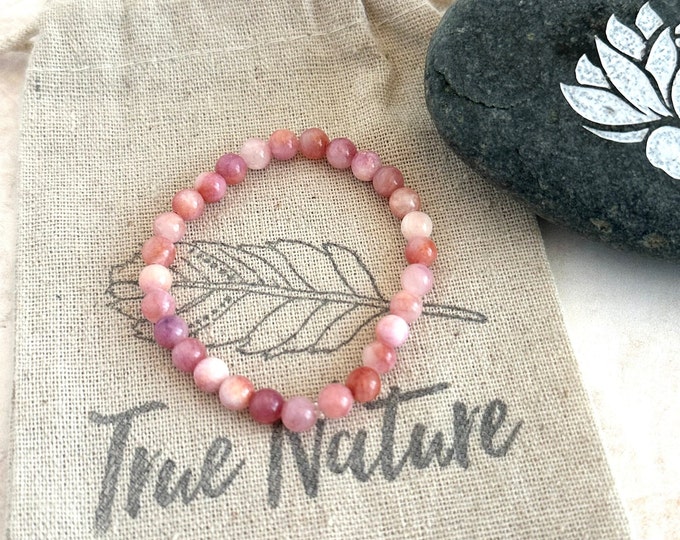 Pink Mountain Jade  -  Stretch Bracelet - Stacking Bracelet - Casual Festival Jewelry - Mala Bead Bracelet