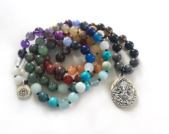 Balace The Chakras - Mala Beads - Chakra Healing Mala Necklace - 108 Beaded Mala  - Silk Tassel - Prayer Beads