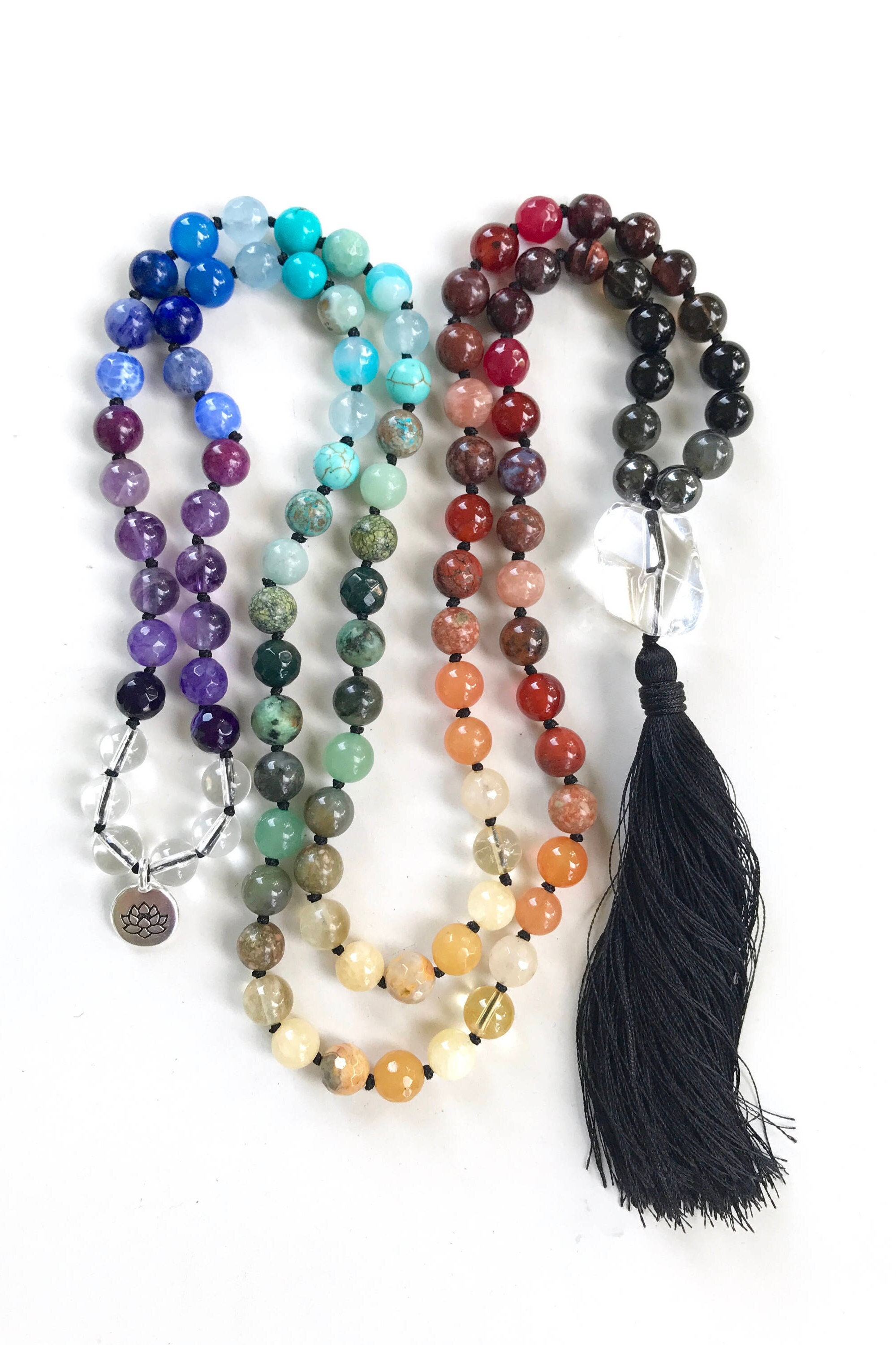 Balance The Chakras - Mala Beads - Chakra Healing Mala Necklace - 108  Beaded Mala - Silk Tassel - Prayer Beads