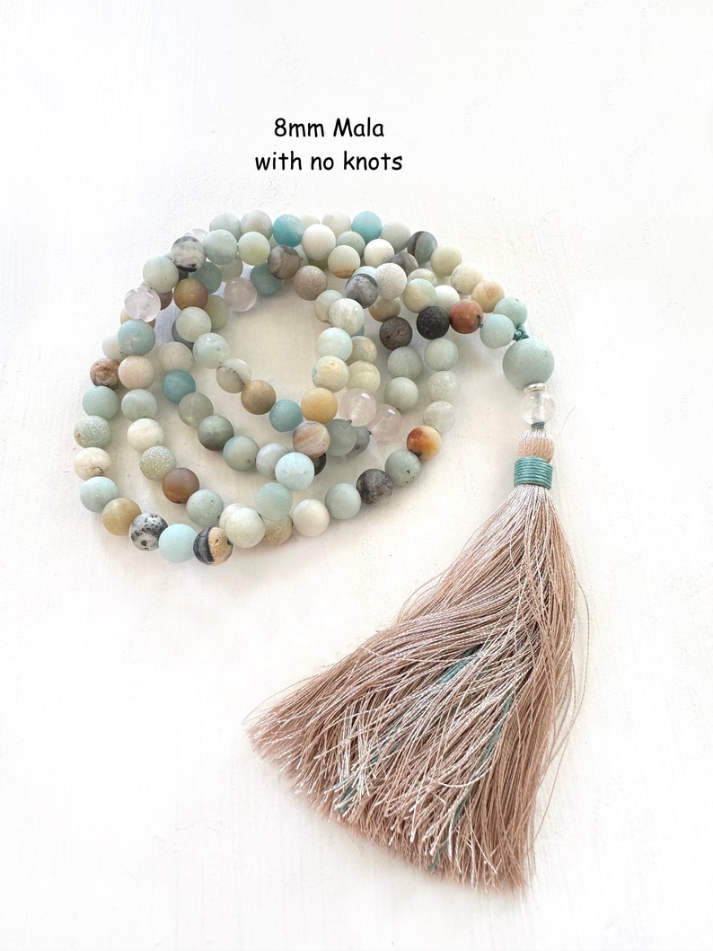 Mala For Calming Amazonite Mala Beads 108 Bead Mala Rose Quartz Amazonite Mala Yoga Meditation Beads Japa Mala image 7