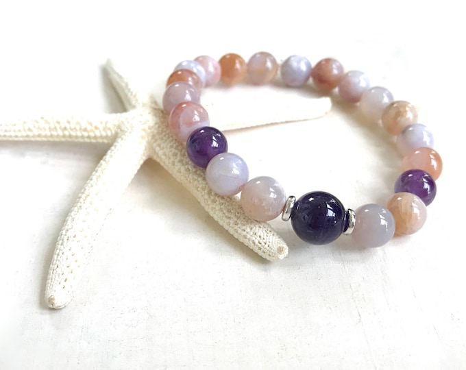 Amethyst & Crazy Lace Agate Bracelet, Match Your Mala Beads, Yoga Jewelry, Stretch Bracelet, Natural Stone Jewelry