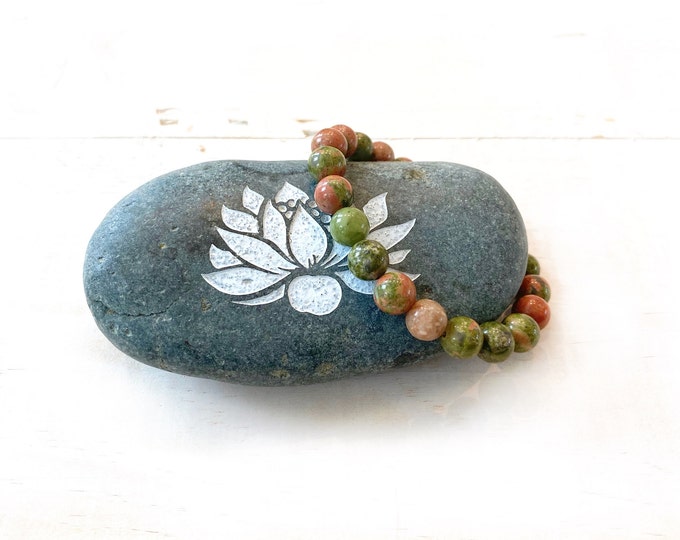 UNAKITE - Healing Stone For The Heart & Mind - Balances The Emotional Body - Stretch Bracelet - Natural Healing - Yoga Jewelry