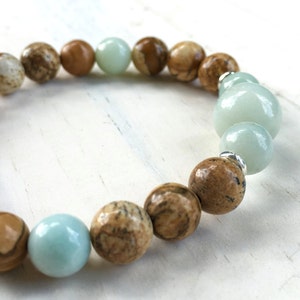Jasper Beaded Bracelet, Gemstone Healing Jewelry, Natural Stone Bracelet, Amazonite Bracelet, Matching Mala Bead Bracelet, Yoga Beads image 3