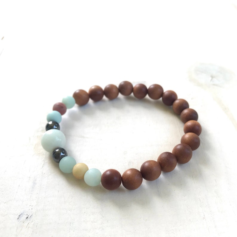 Sandalwood and Amazonite Mala Bracelet, Bracelet With Matching Mala Beads, Yoga Jewelry, Bohemian Style Jewelry, Festival Jewelry image 3