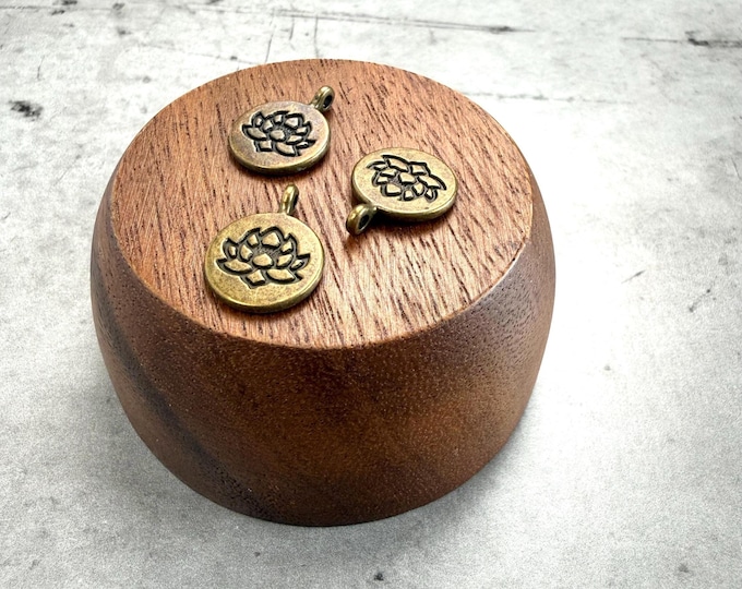 Antique Brass Lotus Charm - Double Sided Lotus Charm - Charm For Mala Bead Necklace - Bracelet Charm - Yoga Charm