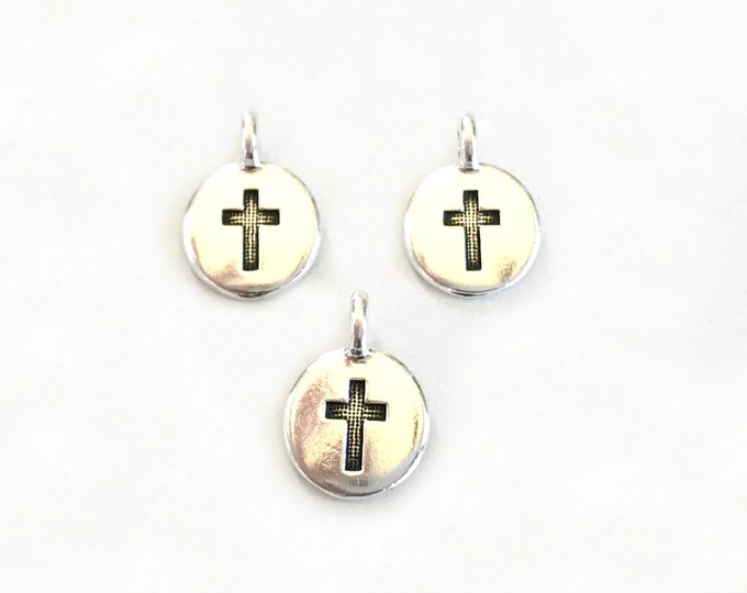 Tiny Cross Charm, TierraCast Cross Charm, Add A Charm To Your Bracelet Or Mala Bead Necklace