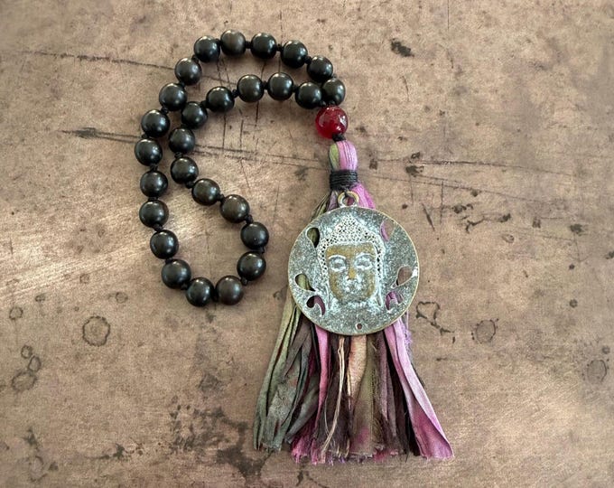 27 Bead Black Ebony Wood Pocket Mala with Buddha Pendant
