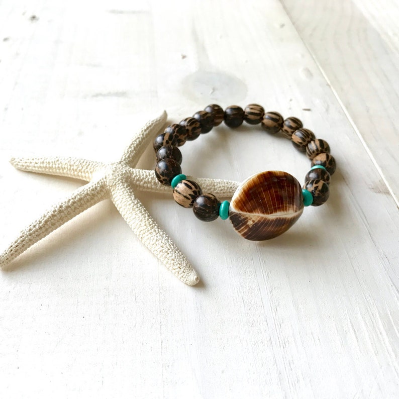 Wood Bead Beach Jewelry Casual Shell Bracelet Palmwood Stretch Bracelet Bohemian Style Bracelet Kaccoi Shell Bracelet