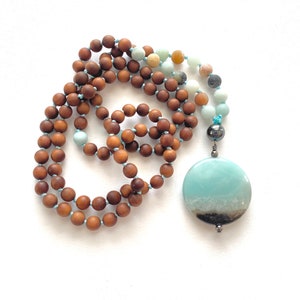 Positive Vibrations Mala Sandalwood Mala Beads Amazonite Hematite Mala Necklace Mala Beads 108 Japa Mala Mala For Meditation image 2