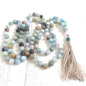 Mala For Calming Amazonite Mala Beads 108 Bead Mala Rose Quartz Amazonite Mala Yoga Meditation Beads Japa Mala image 5