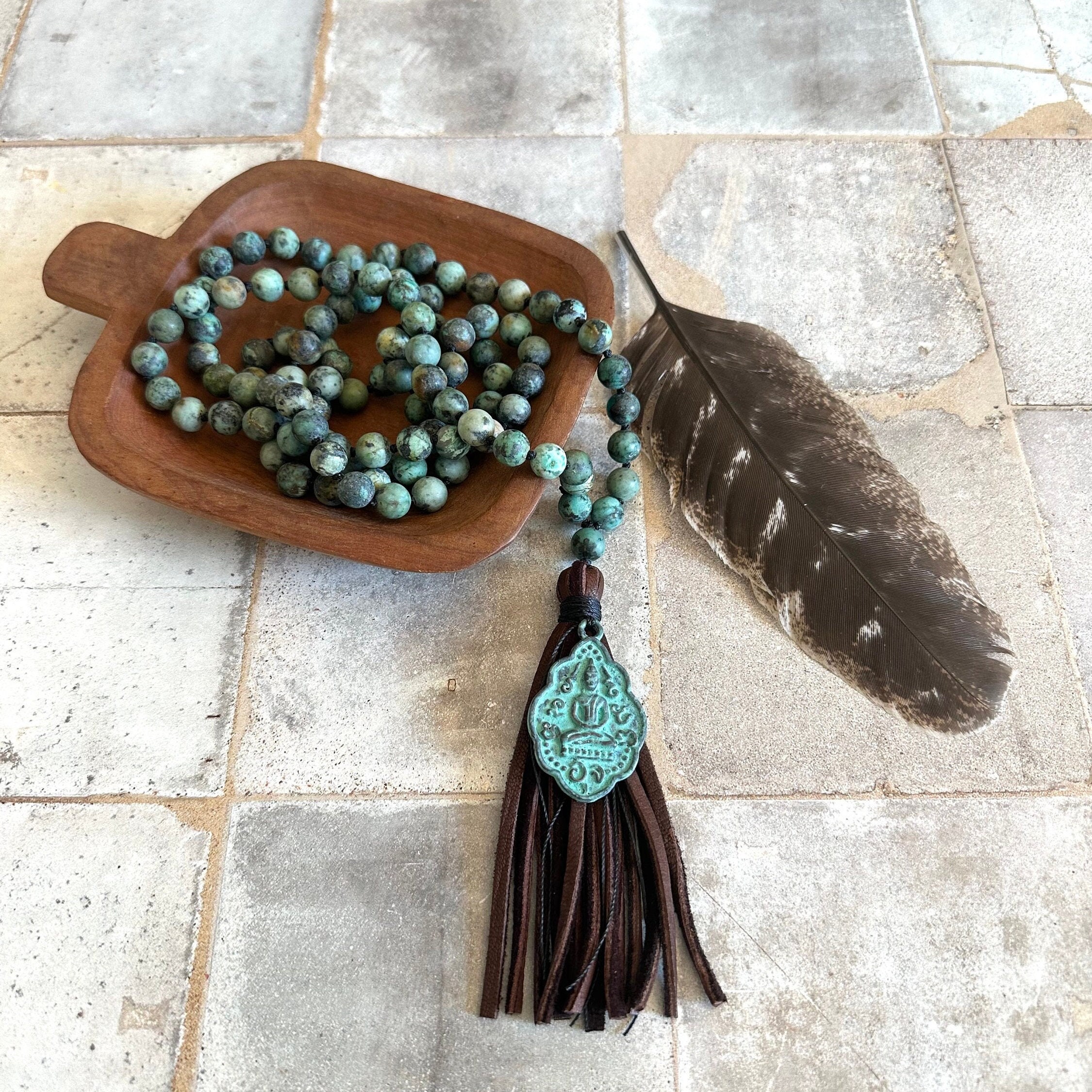 Hand knotted Amazonite Ganesh Mala Hand knotted Amazonite Ganesh Mala