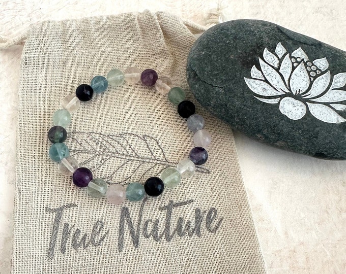 Fluorite Bracelet  -  Stretch Bracelet - Stacking Bracelet - Casual Festival Jewelry - Mala Bead Bracelet