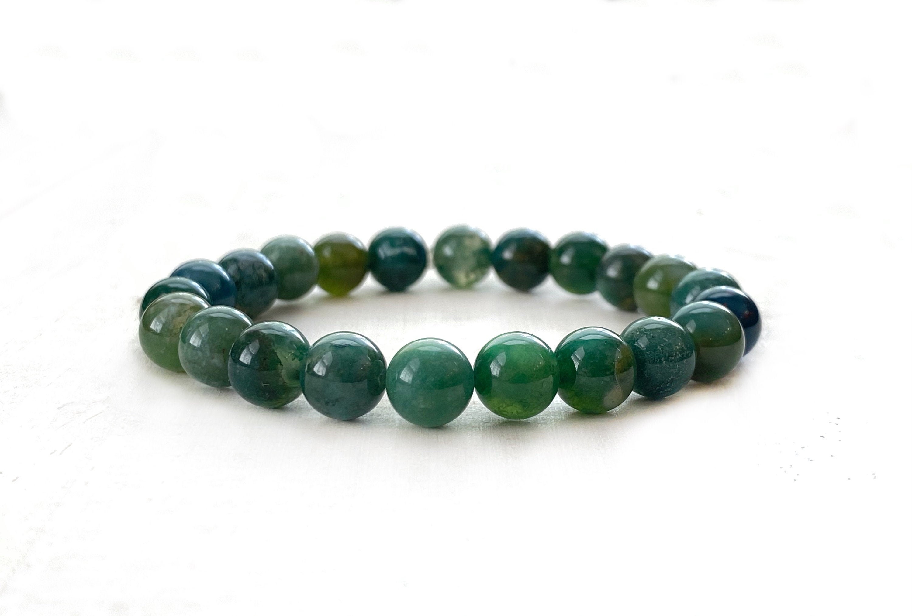 MOSS AGATE - Soothes Emotional Wounds - Mala Bead Bracelet - Stretch ...