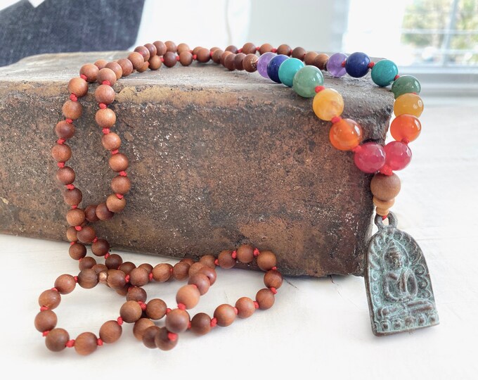 Unify And Connect Mala - 7 Chakra - Sandalwood Mala Necklace - Buddha Pendant - Wood Mala Beads - Japa Mala - 108 Bead Mala