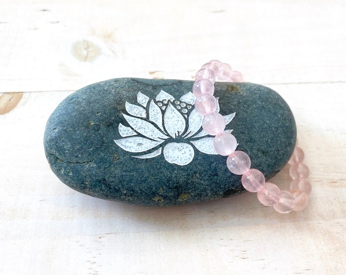 ROSE QUARTZ - Inner Peace - Mala Bracelet - Curb Depression & Addictions - Stretch Bracelet - Self Love - Yoga Gift Idea - Natural Healing