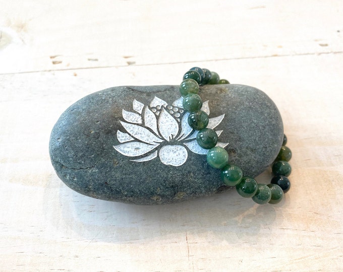 MOSS AGATE - Soothes Emotional Wounds - Mala Bead Bracelet - Stretch Bracelet - Natural Healing Stones - Yoga Gifts - Chakra Healing