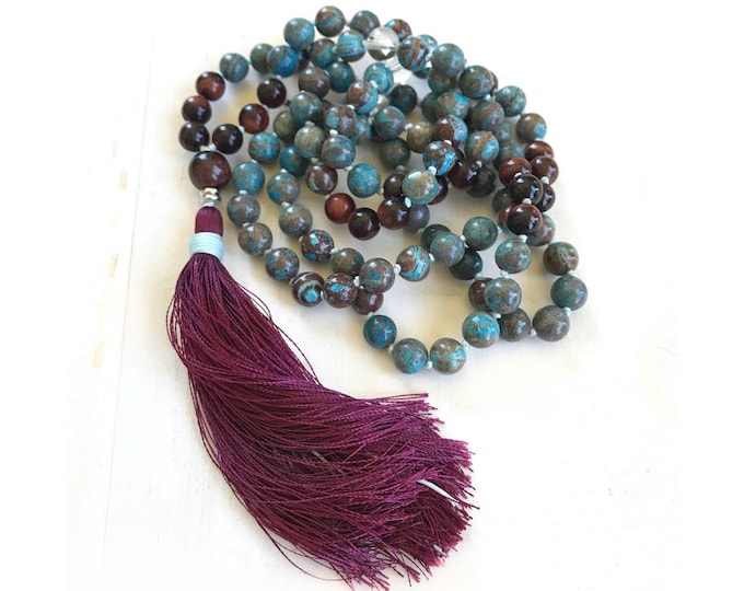 Mala For Strength & Grounding - Sari Silk Tassel - Hand Knotted 108 Beads