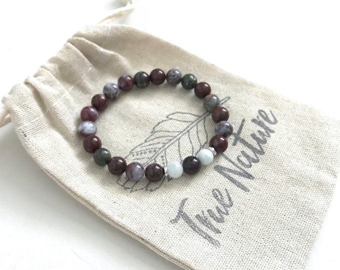 Red Lightning Agate Mala Bracelet, Match Your Mala Beads, Aquamarine And Agate Stretch Bracelet, Bracelet With Matching Mala Necklace