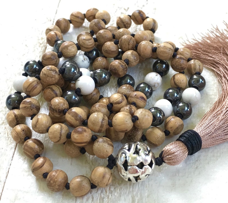 Silk Tassel Mala Natural Wood Mala Beads Knotted Mala Beads Wood 108 Bead Mala Bohemian Necklace Tassel Mala Necklace