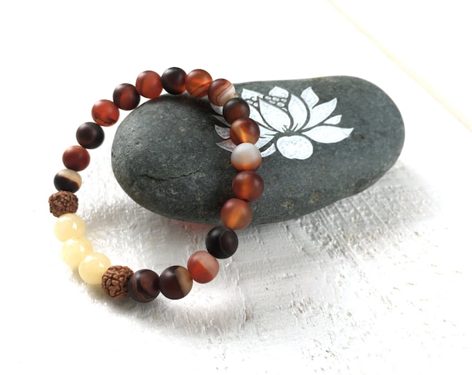 Dream Agate Mala Bracelet, Yellow Jade and Rudraksha Stretch Bracelet, Match Your Mala, Yoga Mala Bracelet, Healing Gemstone Jewelry