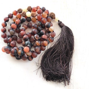 Erdige Mala Perlen - Traum Achat Mala - 108 Mala Perlen - Rudraksha Und Jade Mala - Knoten Mala - Japa Mala