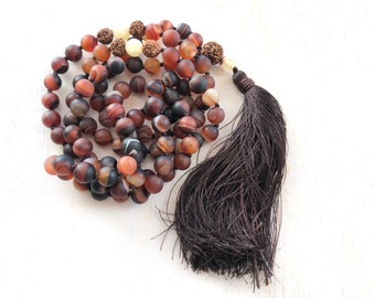 Accept Yourself Mala Beads - Dream Agate Mala - 108 Mala Beads - Rudraksha And Jade Mala - Knotted Mala - Japa Mala