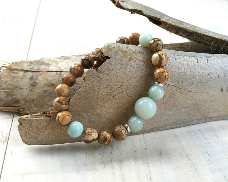 Jasper Beaded Bracelet, Gemstone Healing Jewelry, Natural Stone Bracelet, Amazonite Bracelet, Matching Mala Bead Bracelet, Yoga Beads image 1