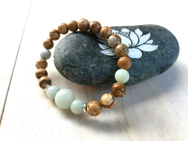 Jasper Beaded Bracelet, Gemstone Healing Jewelry, Natural Stone Bracelet, Amazonite Bracelet, Matching Mala Bead Bracelet, Yoga Beads image 4