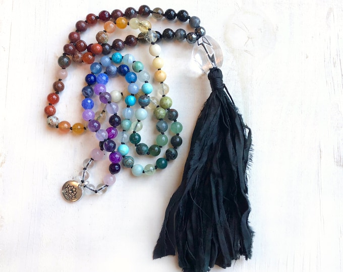 Balance The Chakras - Mala Beads - Chakra Healing Mala Necklace - 108 Beaded Mala  - Silk Tassel - Prayer Beads