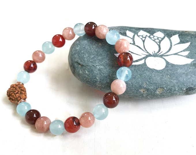 Sunstone & Jade Mala Bracelet, Rudraksha Bracelet, Match Your Mala Beads, Stretch Bracelet, Yoga Style Jewelry, Bohemian Jewelry