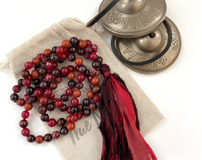 Root Chakra Mala Beads - Muladhara Mala Necklace - Mala For The Chakras - Red Tassel Mala - Grounding Mala - Hand Knotted