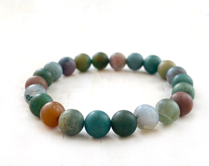 INDIAN AGATE - Matte Stones - Stretch Bracelet - Mala Beads - Natural Healing Stones