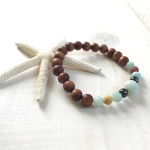 Sandalwood and Amazonite Mala Bracelet, Bracelet With Matching Mala Beads, Yoga Jewelry, Bohemian Style Jewelry, Festival Jewelry image 2