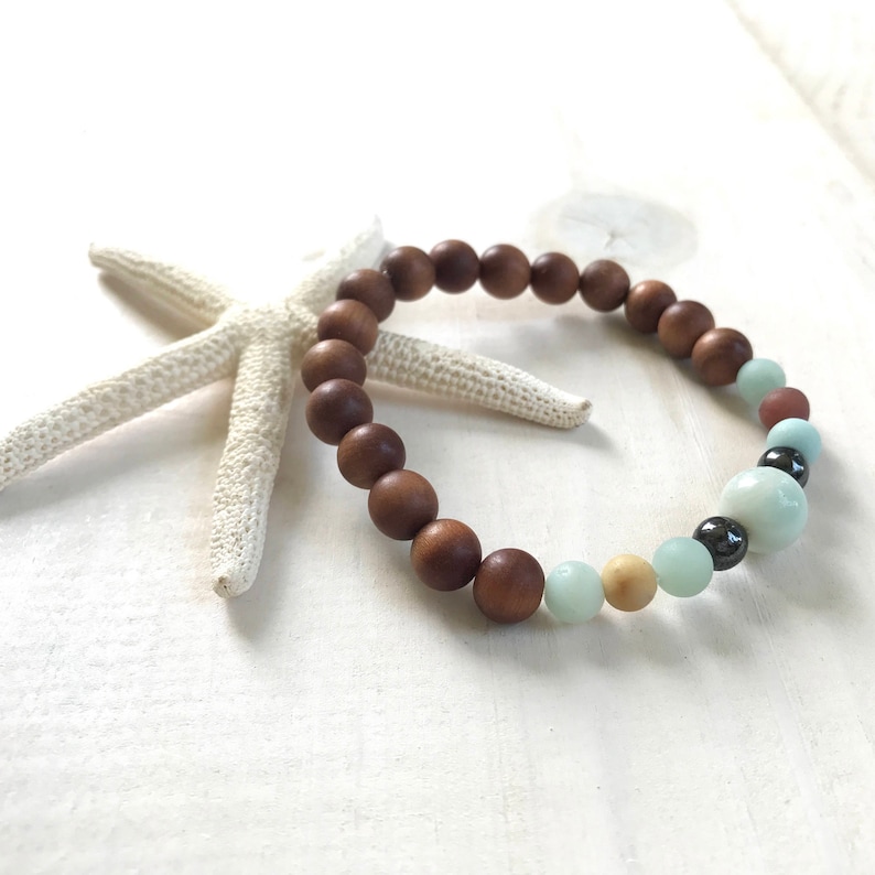 Sandalwood and Amazonite Mala Bracelet, Bracelet With Matching Mala Beads, Yoga Jewelry, Bohemian Style Jewelry, Festival Jewelry image 2