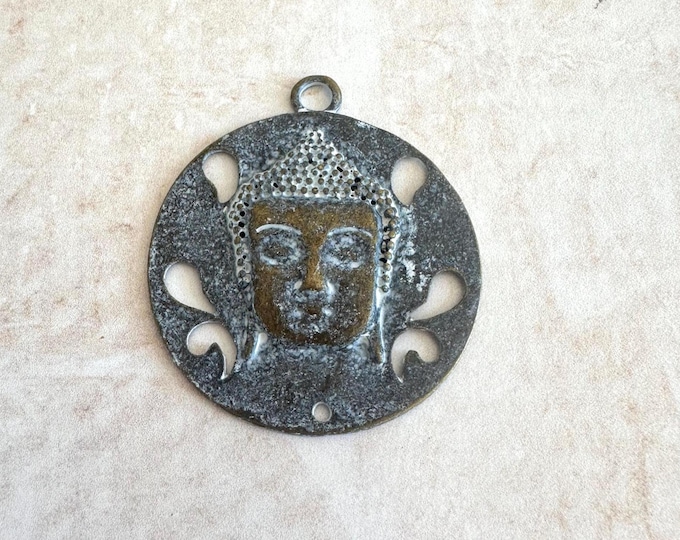 Buddha Pendant For Mala Bead Necklace - Patine Brass Buddha - Mala Bead Pendant