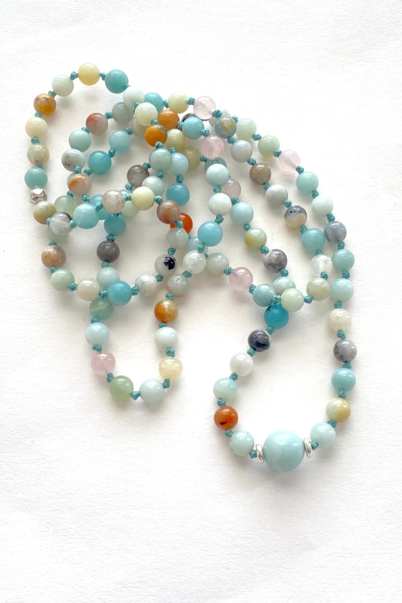 Mala For Calming Amazonite Mala Beads 108 Bead Mala Rose Quartz Amazonite Mala Yoga Meditation Beads Japa Mala No Tassel