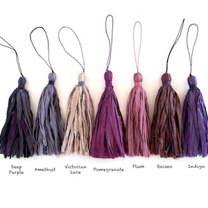 Handmade Sari Silk Tassel: Tassels For Mala Beads - Tassel With Clasp - Tassel With Jump Ring - Craft Tassels - You Choose Connection Type image 3